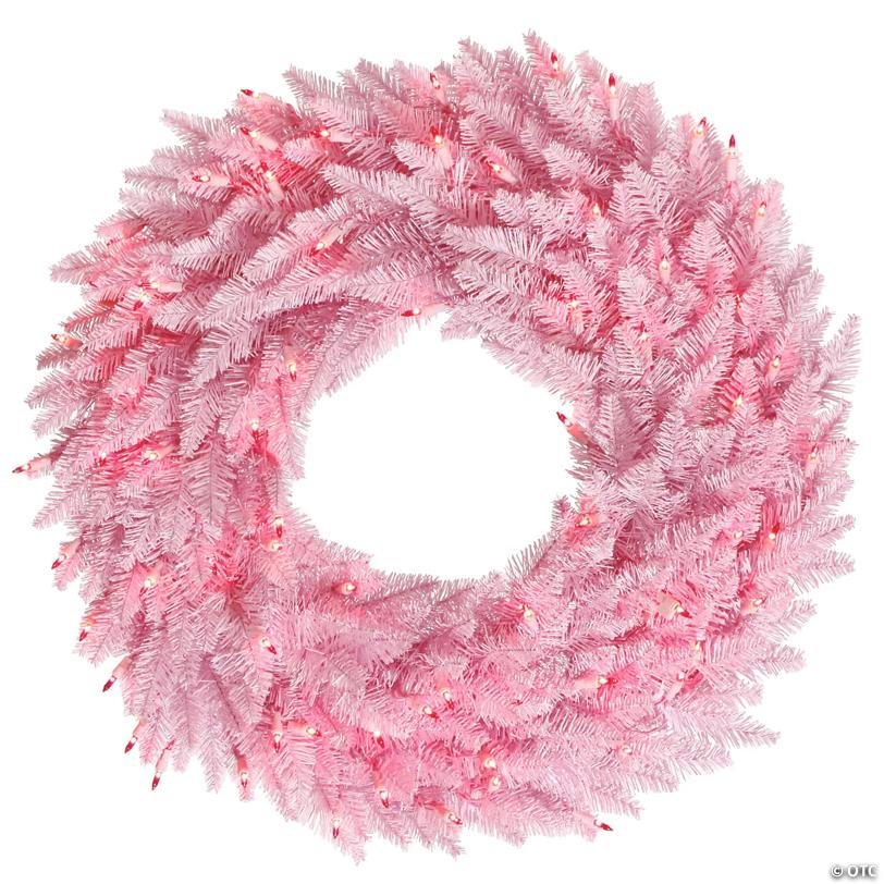 Vickerman 24" Light Pink Fir Christmas Wreath with Pink LED Lights