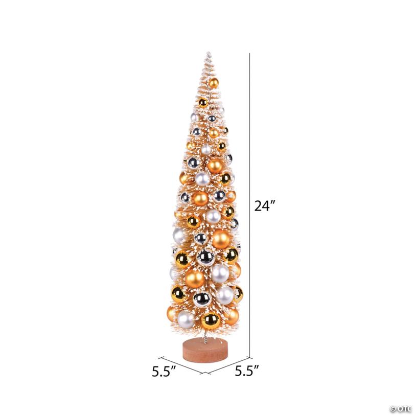 Vickerman 24" Vintage Tabletop Frosted Gold Artificial Christmas Tree, Gold, Silver Ornament