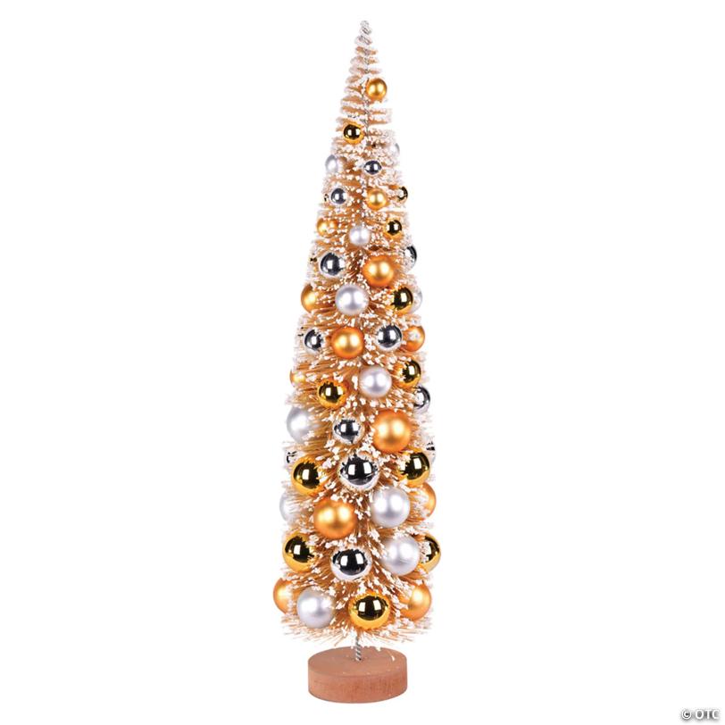 Vickerman 24" Vintage Tabletop Frosted Gold Artificial Christmas Tree, Gold, Silver Ornament