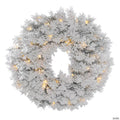 Vickerman 30" Flocked Alaskan Artificial Christmas Wreath, Warm White Single Mold LED Mini Lights