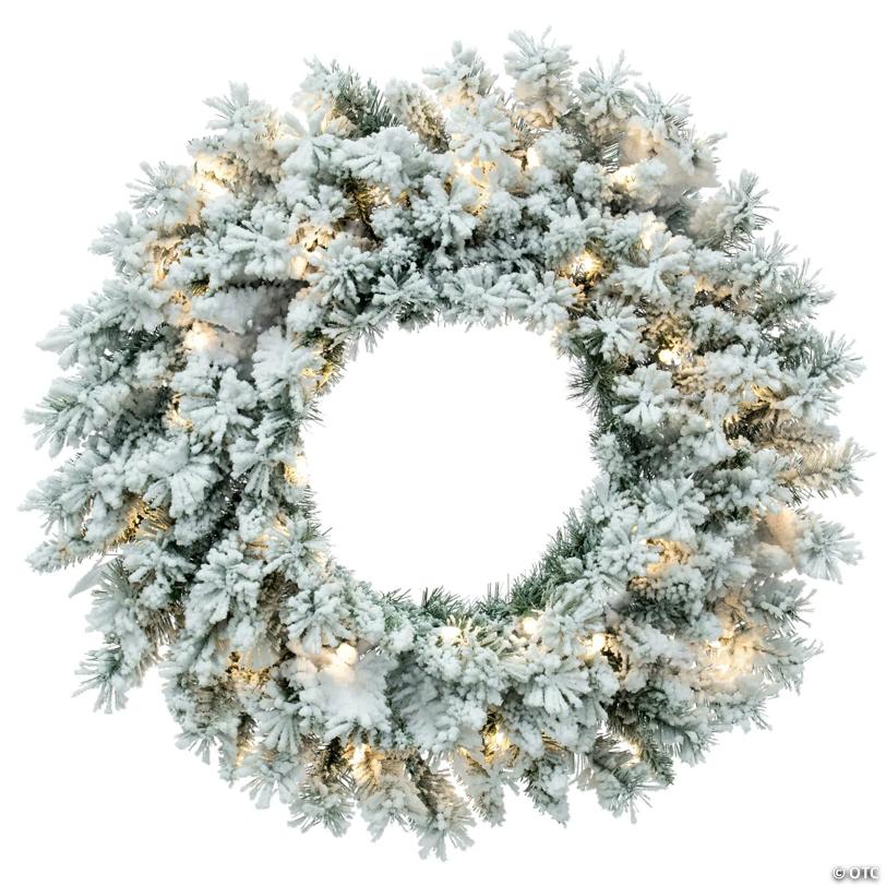 Vickerman 30" Flocked Utica Fir Artificial Pre-Lit Wreath with 50 Warm White LED Mini Lights and 170 Realistic Flocked PVC Tips