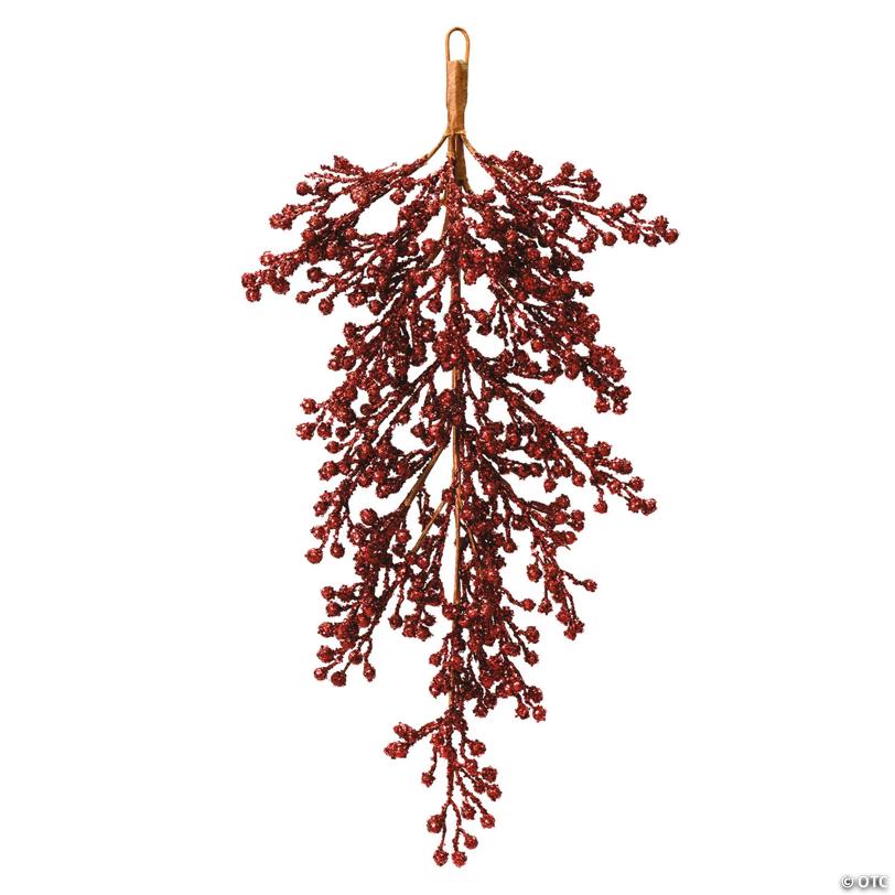 Vickerman 33" Burgundy Glitter Artificial Christmas Berry Door Swag, Unlit