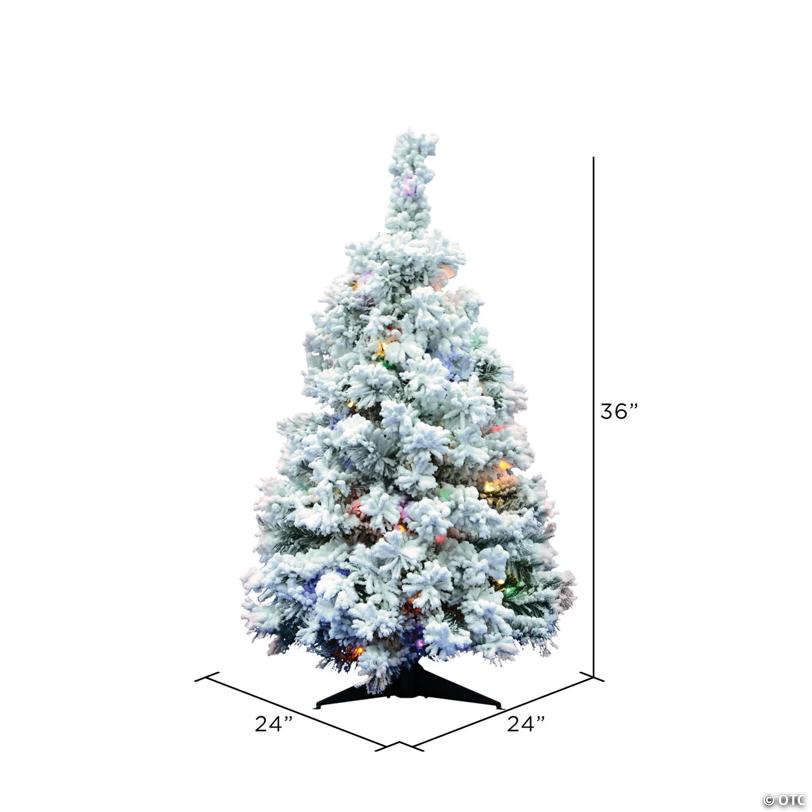 Vickerman 36" Flocked Alaskan Pine Christmas Tree with Multi-Colored LED Lights