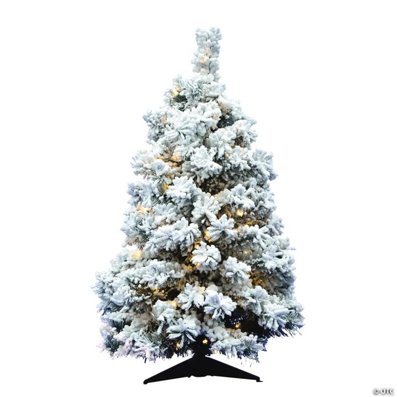 Vickerman 36" Flocked Alaskan Pine Christmas Tree with Warm White LED Lights