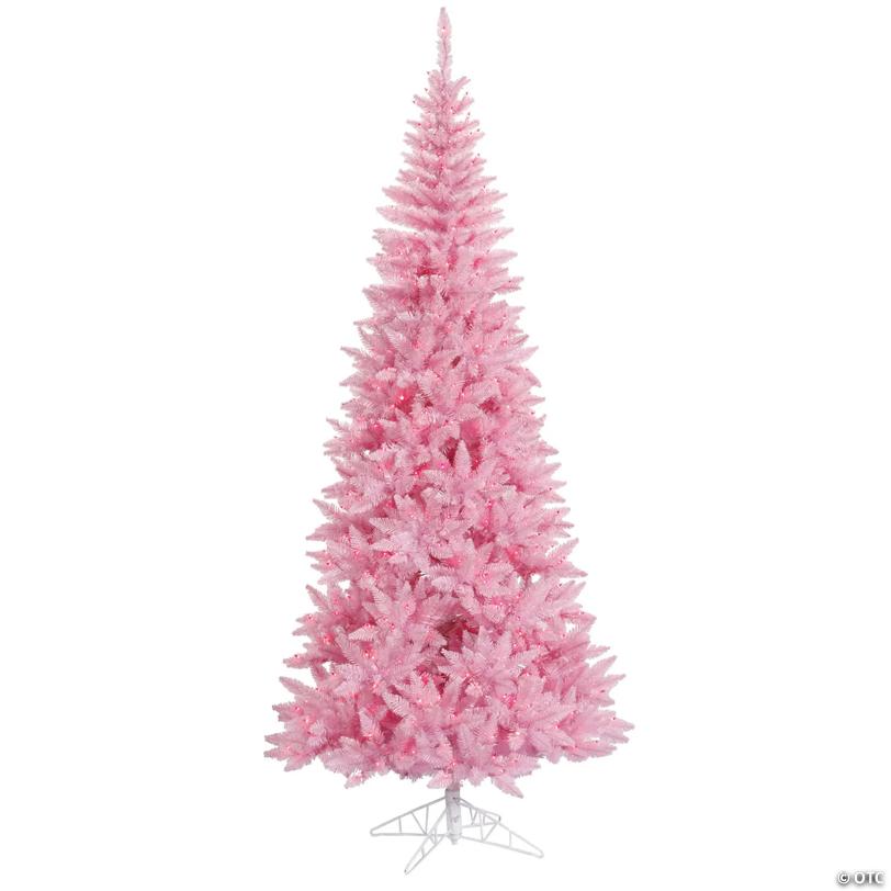 Vickerman 4.5' Pink Fir Slim Artificial Christmas Tree, Pink Dura-lit LED Lights
