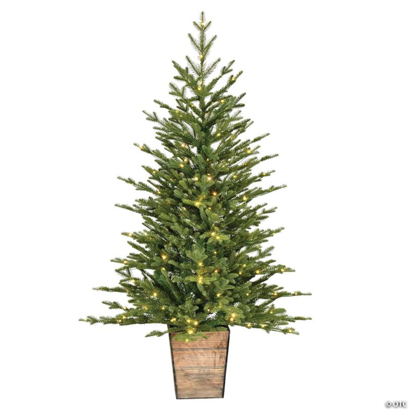 Vickerman 4' Gibson Slim Potted Pine Artificial Christmas Tree, Warm White Dura-lit LED Lights