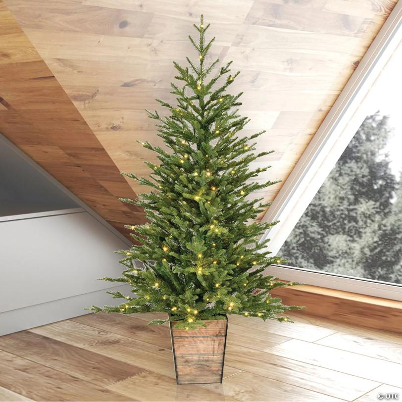 Vickerman 4' Gibson Slim Potted Pine Artificial Christmas Tree, Warm White Dura-lit LED Lights