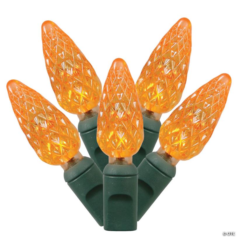 Vickerman 50 Orange C6 LED Light on Green Wire, 25' Light Strand