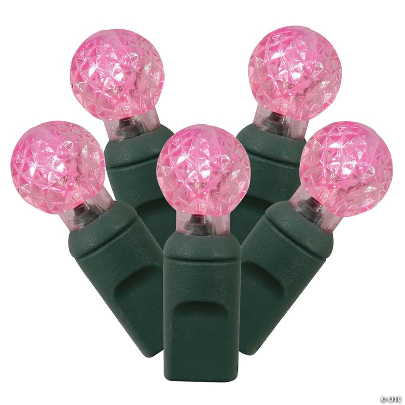 Vickerman 50 Pink G12 LED Light on Green Wire, 25' Light Strand
