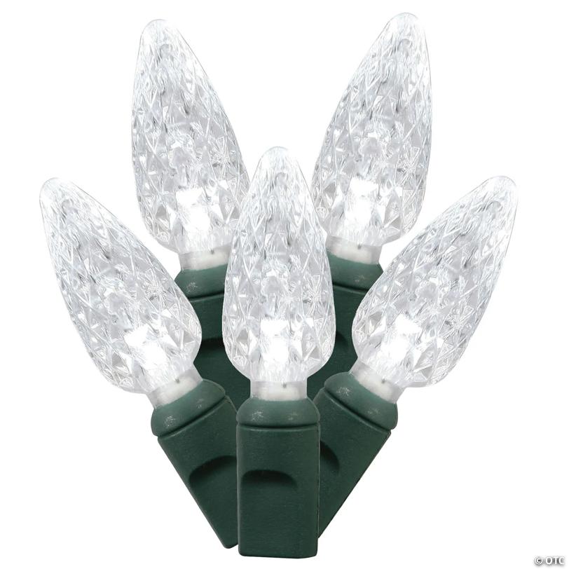 Vickerman 50 Pure White C6 LED Light on Green Wire, 25' Light Strand