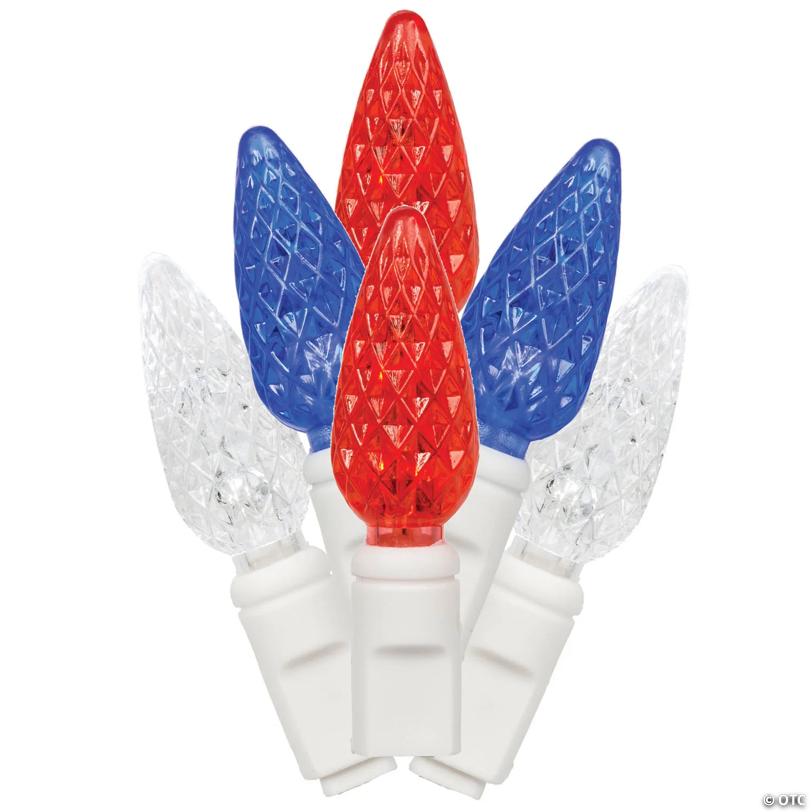 Vickerman 50 Red-White-Blue C6 LED Light on White Wire, 25' Light Strand