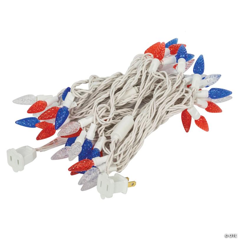 Vickerman 50 Red-White-Blue C6 LED Light on White Wire, 25' Light Strand
