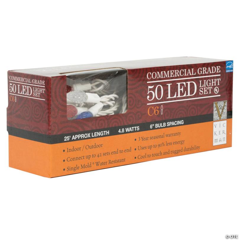 Vickerman 50 Red-White-Blue C6 LED Light on White Wire, 25' Light Strand