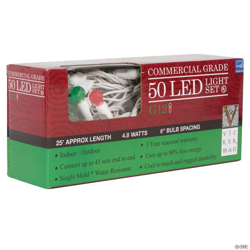 Vickerman 50 Red-White-Green G12 LED Light on White Wire, 25' Light Strand