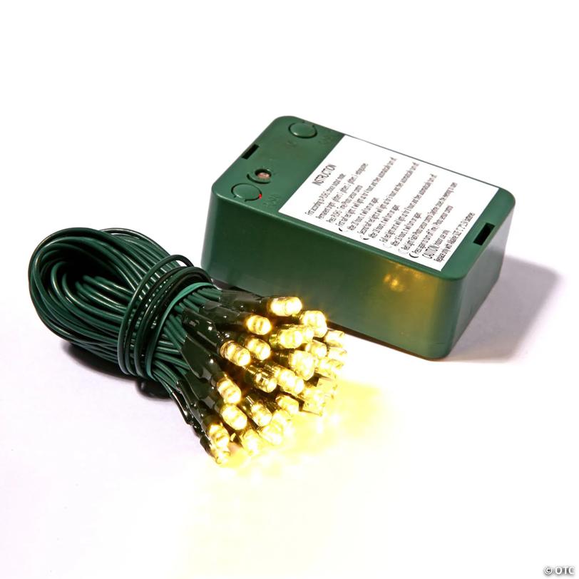 Vickerman 50 Warm White Wide Angle LED Light on Green Wire, 15' Battery Opeated Christmas Light Strand