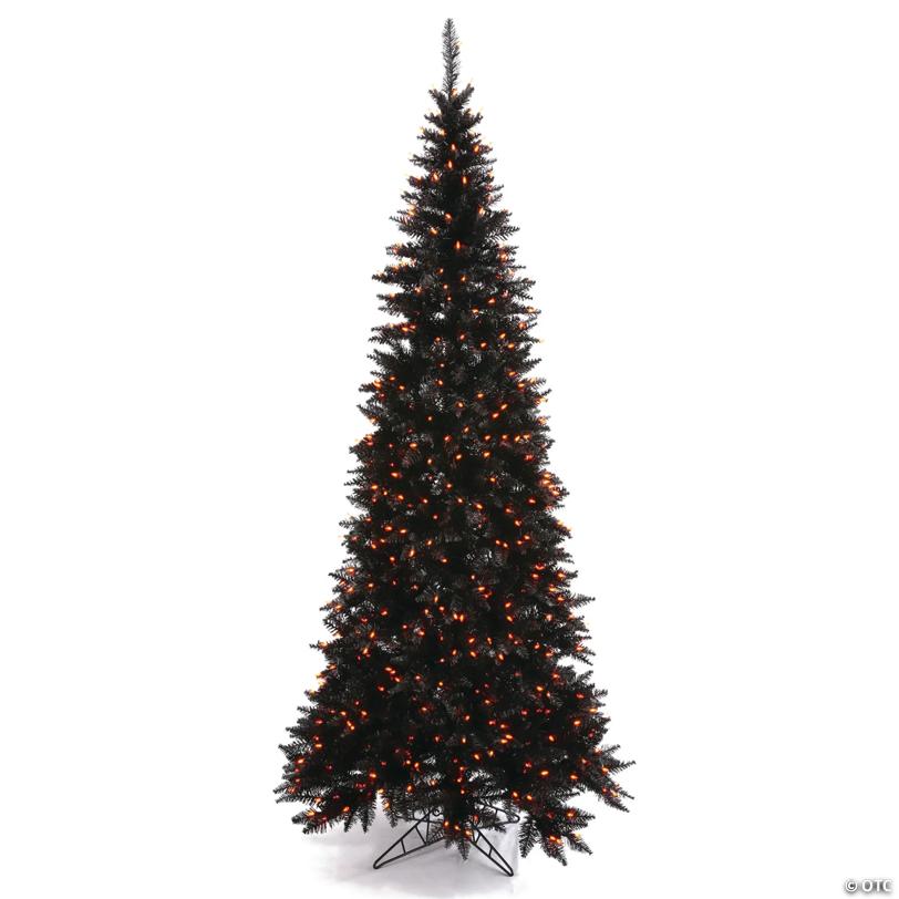 Vickerman 5.5' Black Fir Slim Artificial Christmas Tree, Orange  Dura-lit LED Lights