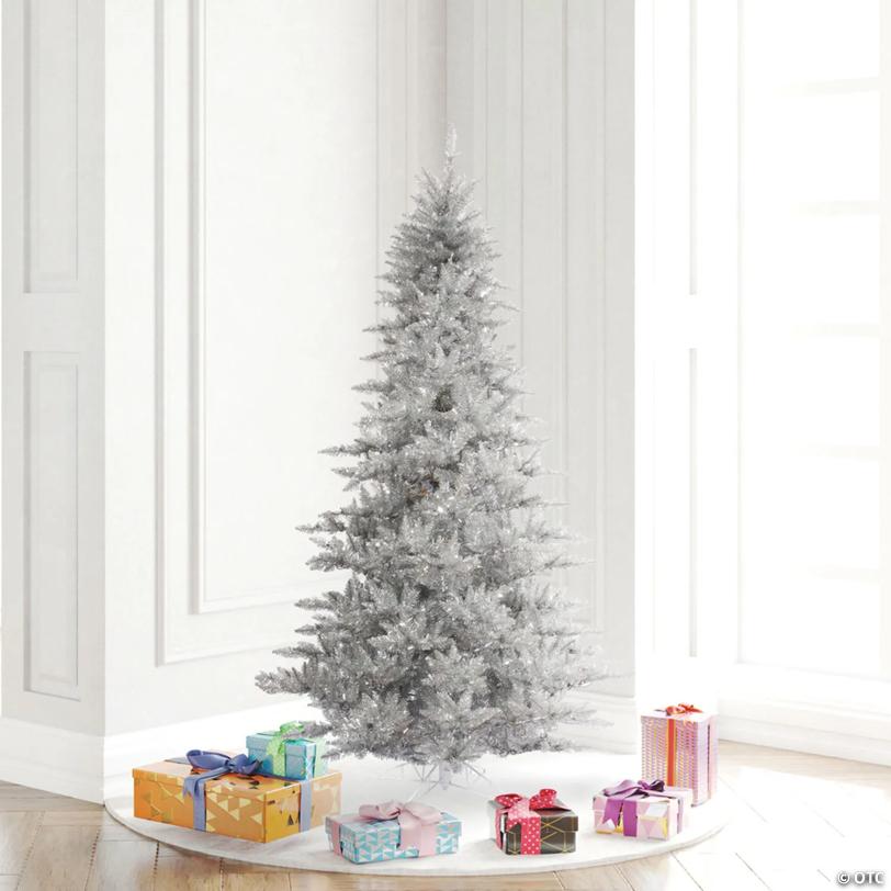 Vickerman 5.5' Silver Tinsel Fir Artificial Christmas Tree, Unlit
