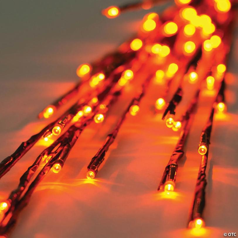Vickerman 60 Orange Wide Angle LED Twig Light Set on Brown Wire, Pack of 3