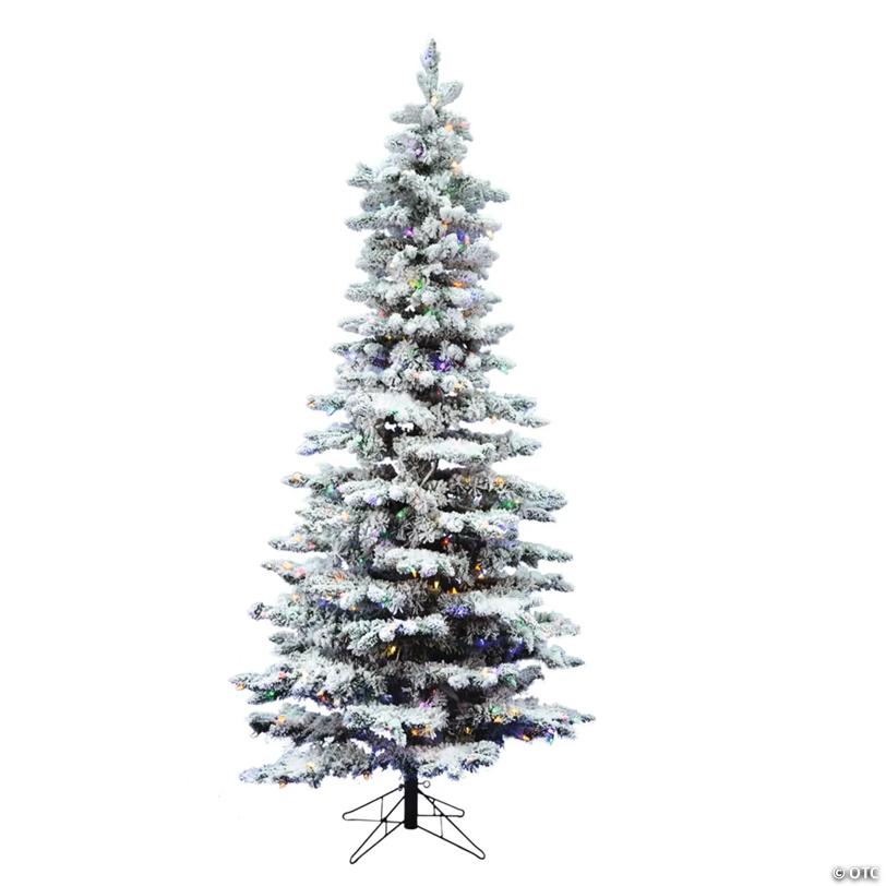 Vickerman 6.5' Flocked Utica Fir Slim Christmas Tree with Multi LED Lights