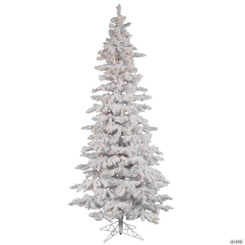 Vickerman 6.5' Flocked White Slim Artificial Christmas Tree, Warm White LED Lights