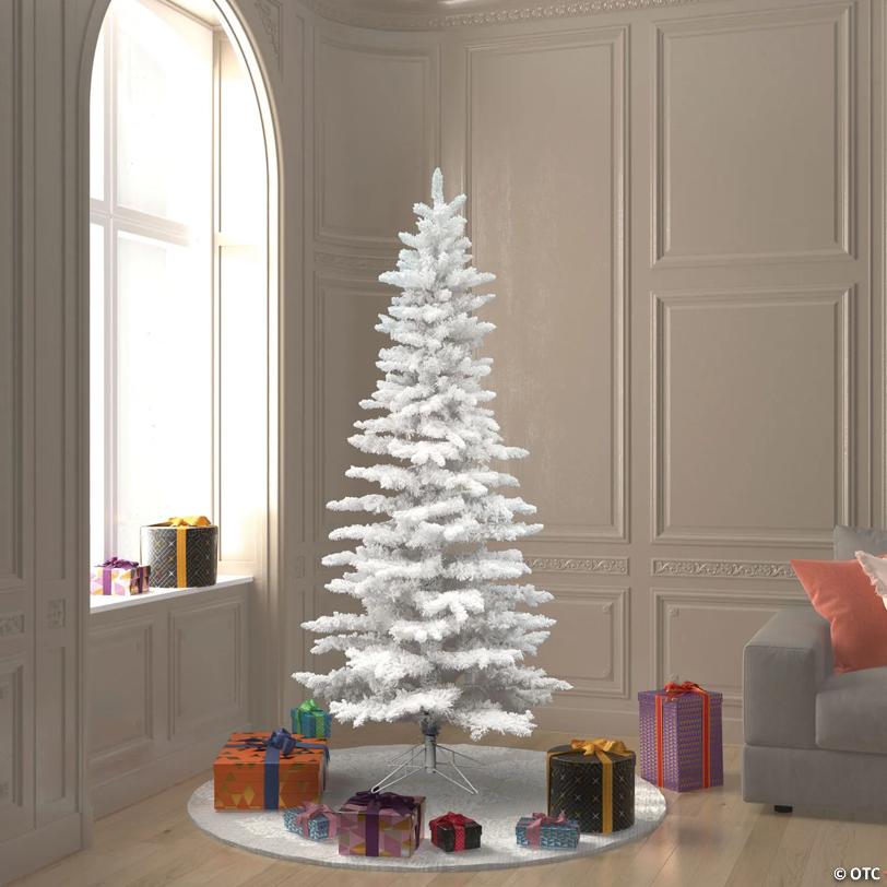 Vickerman 6.5' Flocked White Slim Christmas Tree - Unlit