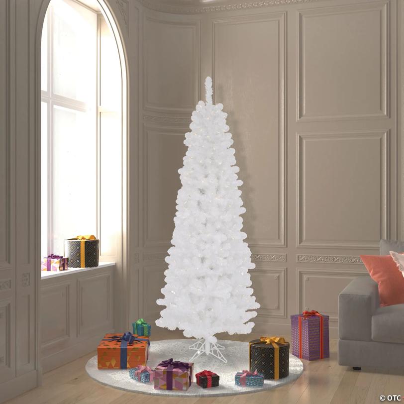 Vickerman 6.5' White Salem Pencil Pine Christmas Tree with Clear Lights
