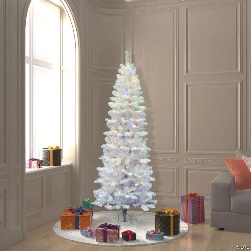 Vickerman 6.5' White Salem Pencil Pine Christmas Tree with Multi-Colored LED Lights