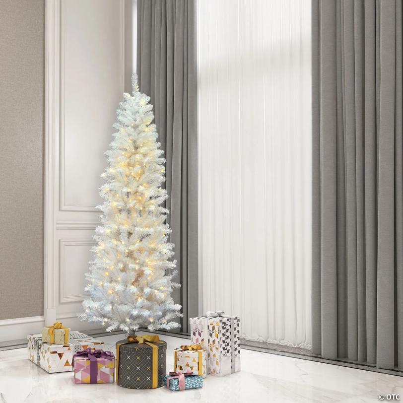 Vickerman 6.5' White Salem Pencil Pine Christmas Tree with Warm White LED Lights