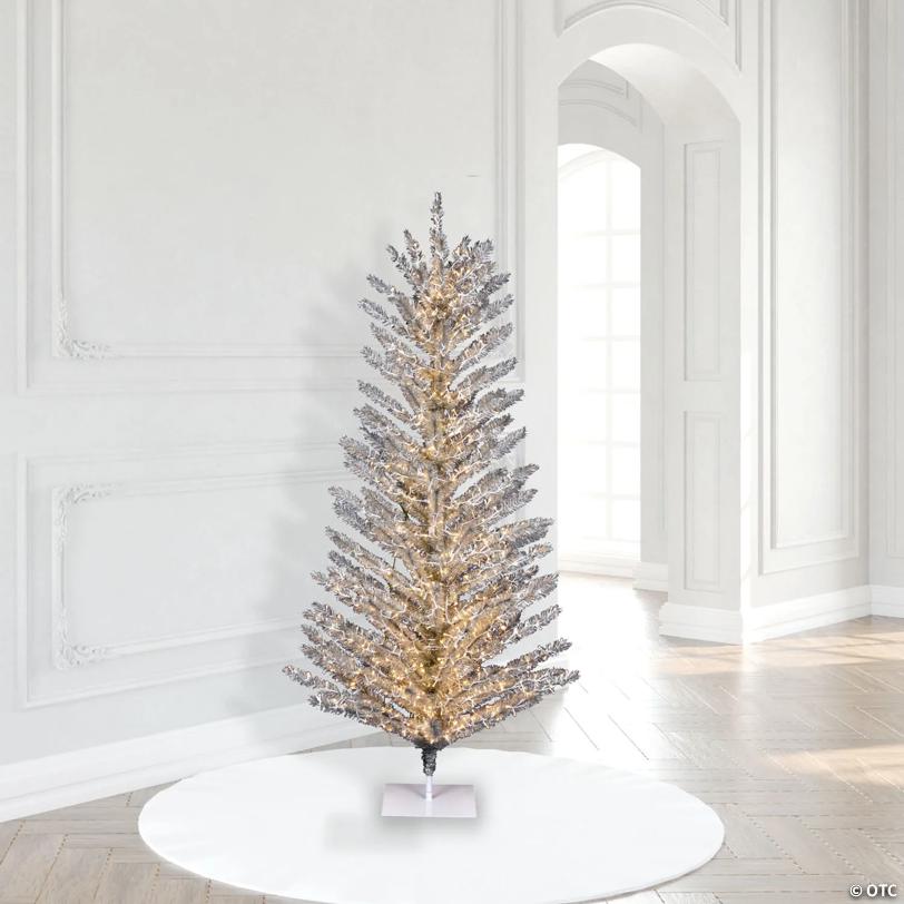 Vickerman 6' Vintage Aluminum Artificial Christmas Tree, Warm White  LED Wide Angle  Lights