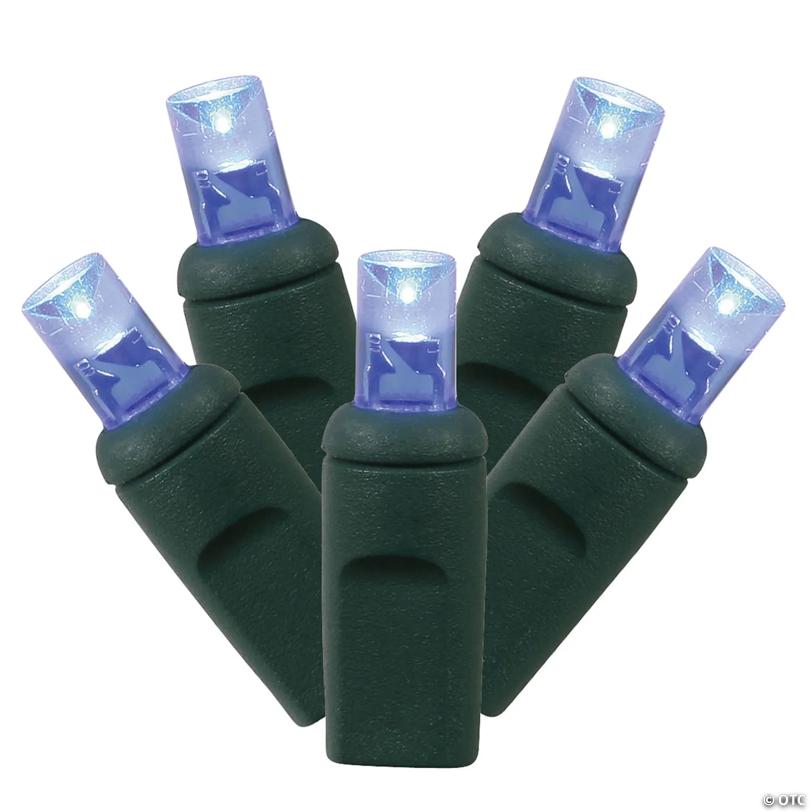 Vickerman 70 Blue Wide Angle LED Single Mold light on Green Wire, 35' Light Strand