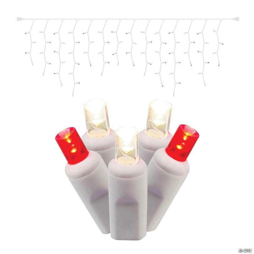 Vickerman 70 Red-White Wide Angle LED Icicle on White Wire, 9' Light Strand