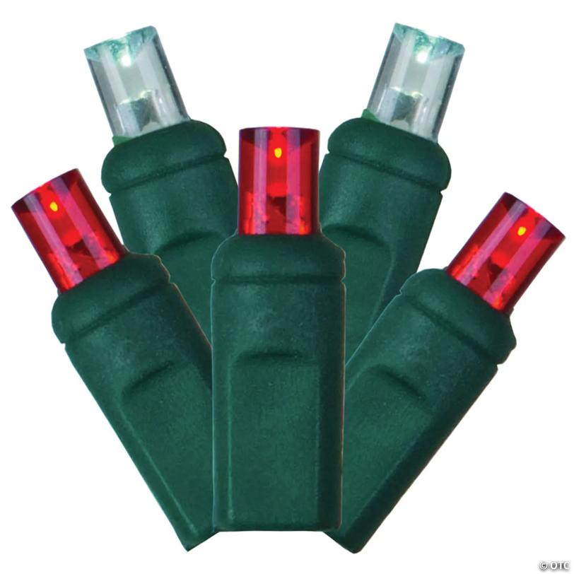 Vickerman 70 Red-White Wide Angle LED Single Mold light on Green Wire, 35' Light Strand