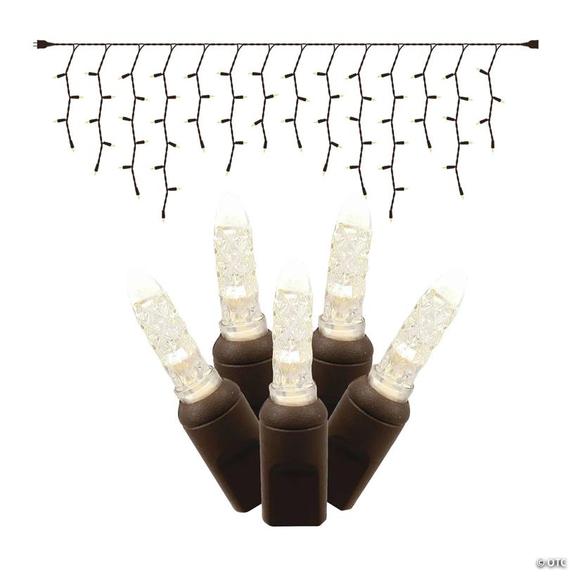 Vickerman 70 Warm White M5 LED Single Mold Icicle Light on Brown Wire, 9' Christmas Light Strand