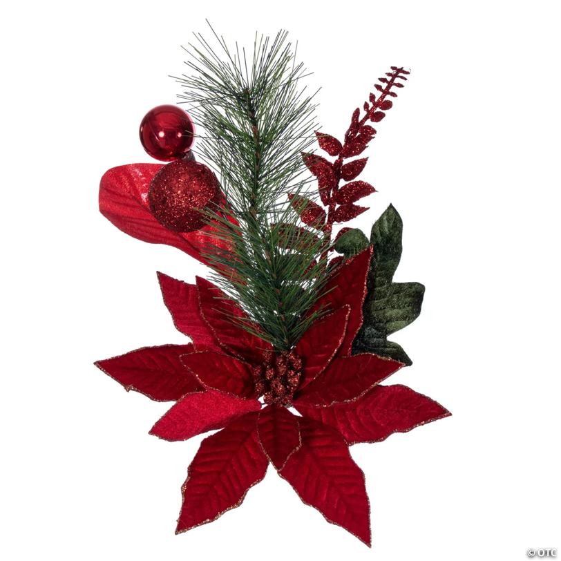 Vickerman 72" Merry Red Poinsettia, Ball, and Fern Decorated Garland.