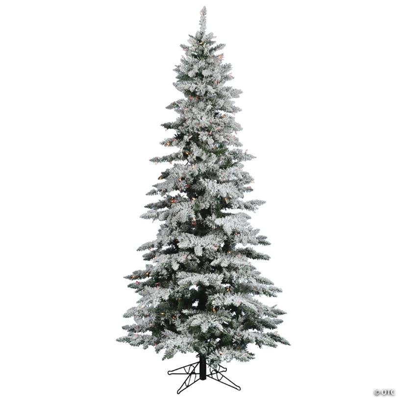 Vickerman 7.5' Flocked Utica Fir Slim Christmas Tree with Multi Lights