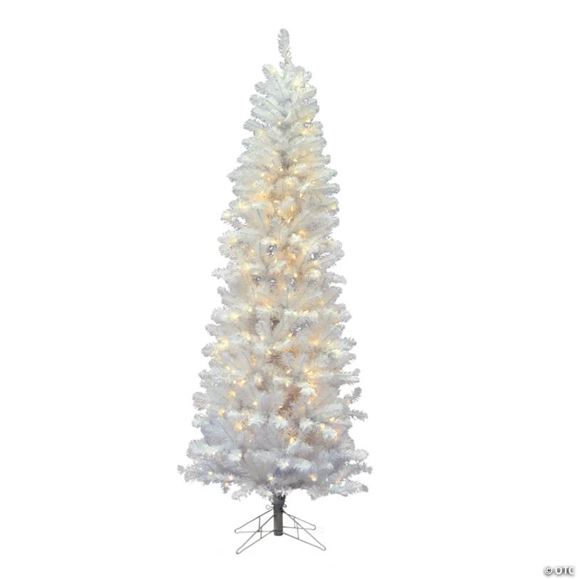 Vickerman 7.5' White Salem Pencil Pine Christmas Tree with Warm White LED Lights