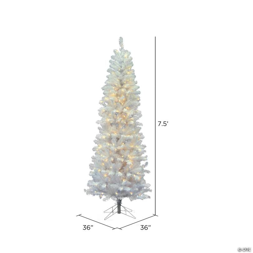 Vickerman 7.5' White Salem Pencil Pine Christmas Tree with Warm White LED Lights