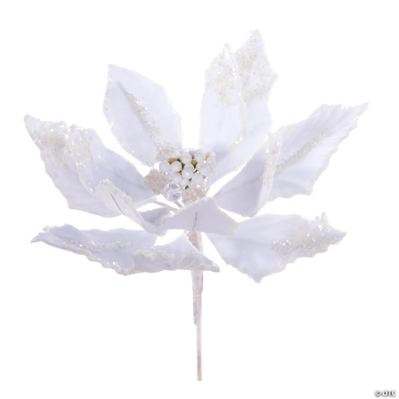 Vickerman 9" Artificial White Double Sided Velvet Poinsettia Christmas Pick, 2 per bag
