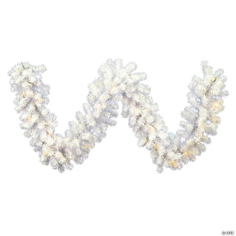 Vickerman 9' Crystal White Spruce Christmas Garland with Warm White LED Lights