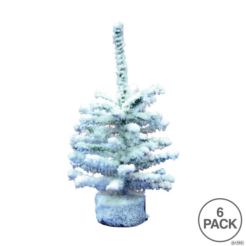 Vickerman 9" flocked Mini Pine Artificial Christmas tree, Set of 6
