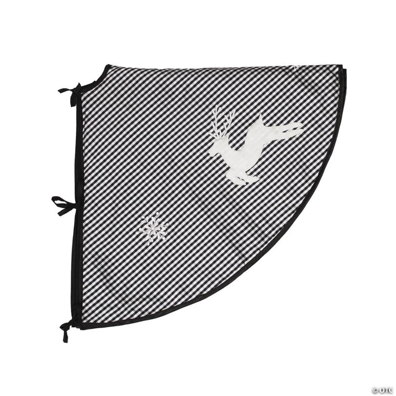 Vickerman Black and White Checkered With White Embroidered Reindeer 48" Christmas Tree Skirt