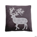 Vickerman Grey White and Silver Stitched Deer 18" x 18" Cotton Velvet Throw Pillow