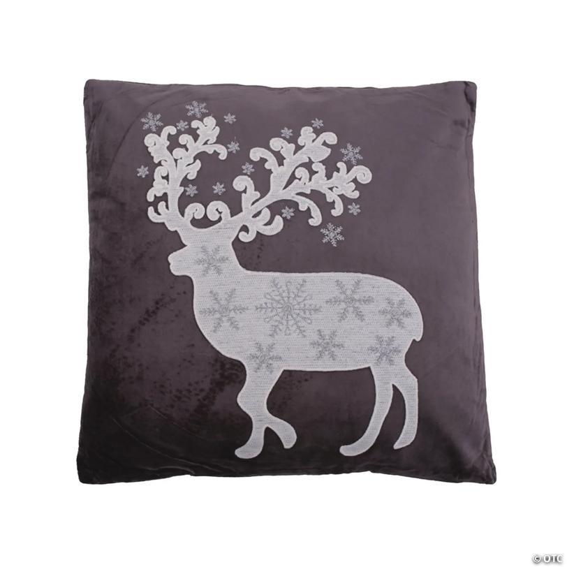 Vickerman Grey White and Silver Stitched Deer 18" x 18" Cotton Velvet Throw Pillow