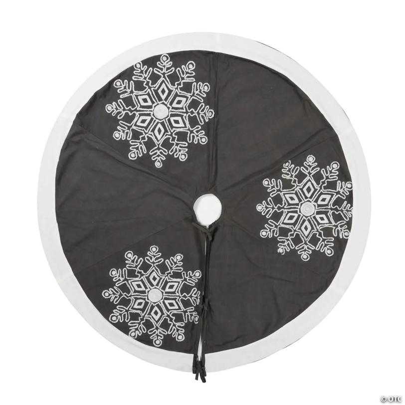 Vickerman Grey and White Embroidered Snowflakes 60" Cotton Christmas Tree Skirt