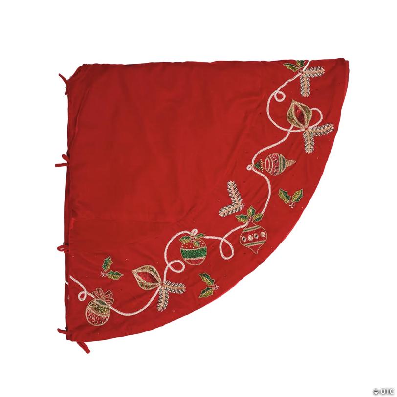 Vickerman Red Beaded Ornament Velvet Series 72" Christmas Tree Skirt
