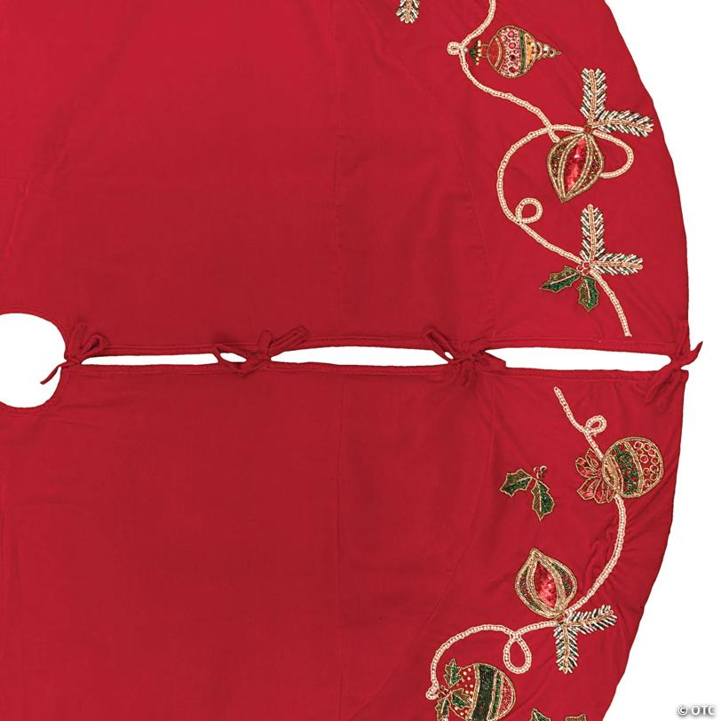 Vickerman Red Beaded Ornament Velvet Series 72" Christmas Tree Skirt