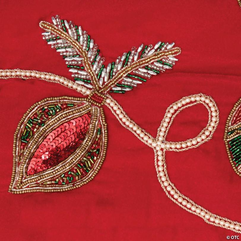 Vickerman Red Beaded Ornament Velvet Series 72" Christmas Tree Skirt