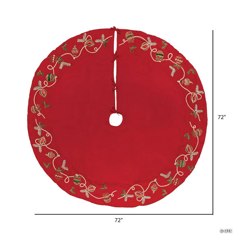 Vickerman Red Beaded Ornament Velvet Series 72" Christmas Tree Skirt