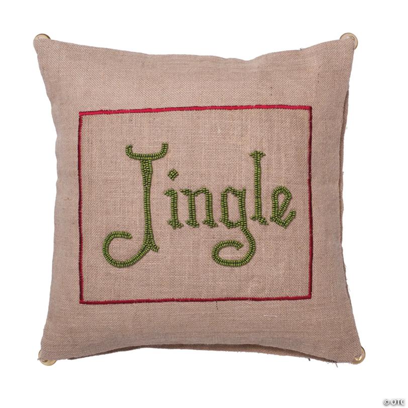 Vickerman Tan Burlap Bead Embroidered 18" x 18" Throw Pillow