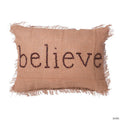 Vickerman Tan Burlap Button Wording 14" x 20" Throw Pillow
